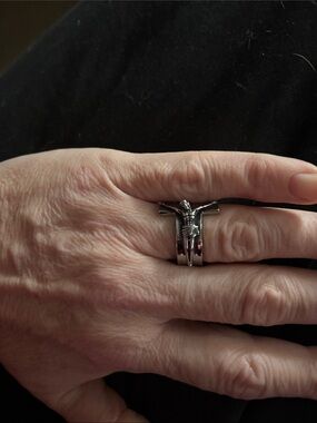 Cross Crucifix Vintage Stainless Steel Jesus Cross Band  Ring, size 10